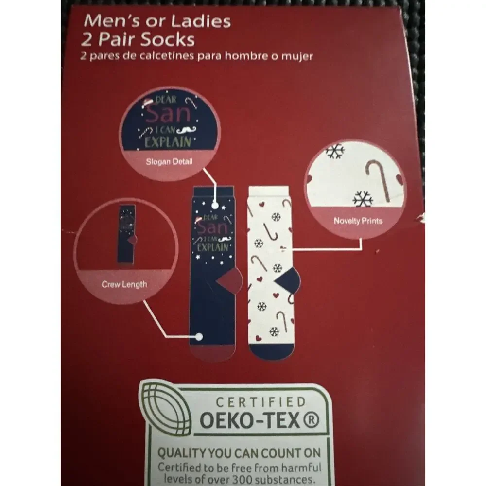 Holiday Novelty Socks Merry Moments Ladies 2 Pair Size 4-10 Dear Santa‎ NWT